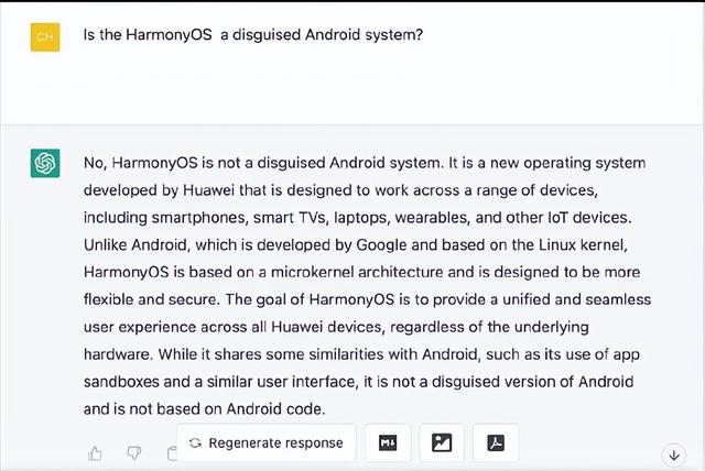 比安卓、iOS更好！ChatGPT评价鸿蒙系统华为自主研发而来